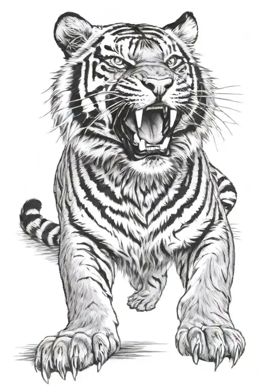 Tiger Roaring With Light Blue Beaming Eyes