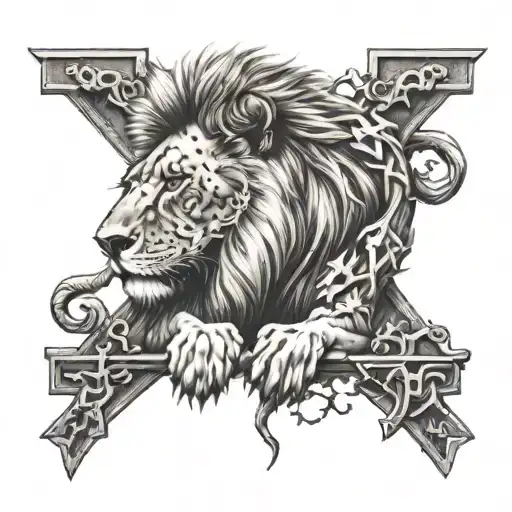 Lion With Crosses Horizontally A Scar
