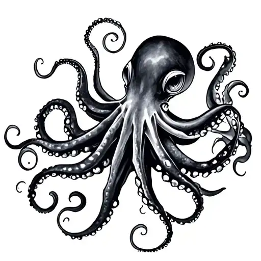 A Black And Grey Tattoo Design For A Woman's Thigh Of An Octopus
