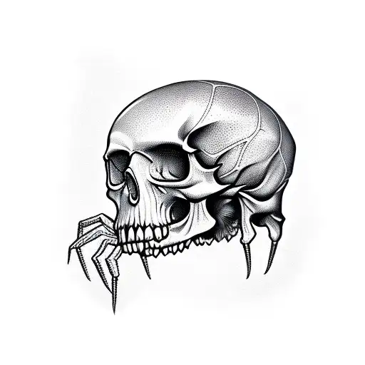 Spider Descending Towards A Human Skull