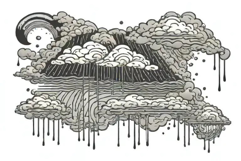 Rain With Cloud Tattoo Has Left Side Is Half Circle Boundry Shape