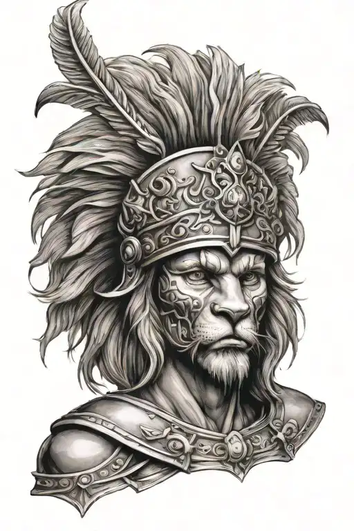 Warrior With Lion Helmet With Crown