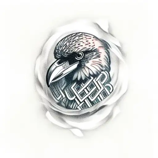 Crow With Including Letter R And M Embedded