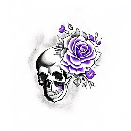 Skull With Ravens And Purple Flowers
