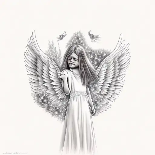 Angel With Long Hair Falling Reaching For Sky