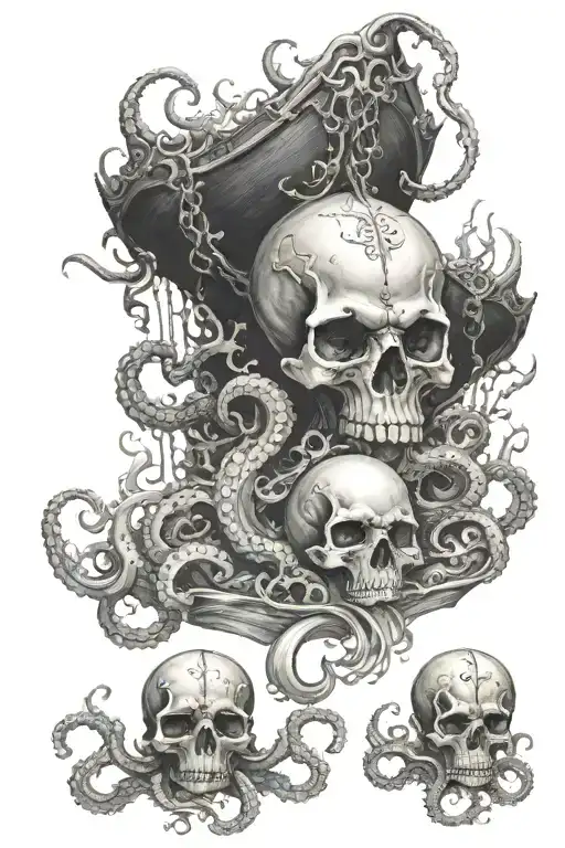 Water Octopus Wrapped Demons Ship Skulls