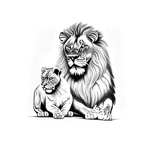 Male Lion Roaring With 2 Lion Cubs In Two Def With Clock Sleeve