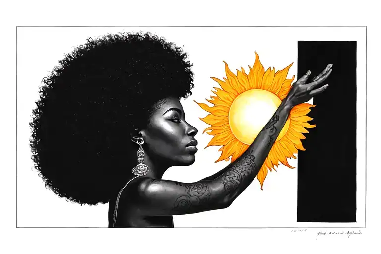 Black Women Afro Holding Up The Sun