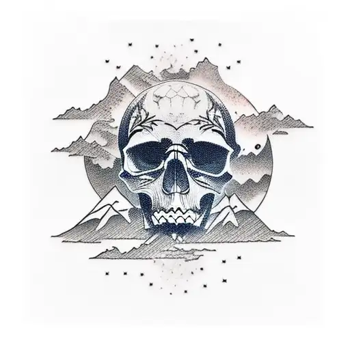 Skull With Mountains And Water