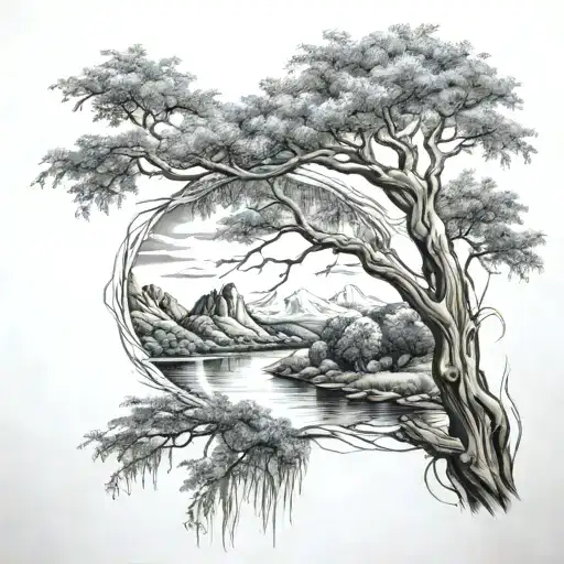 Willow Tree Surrounded My Mountain Range