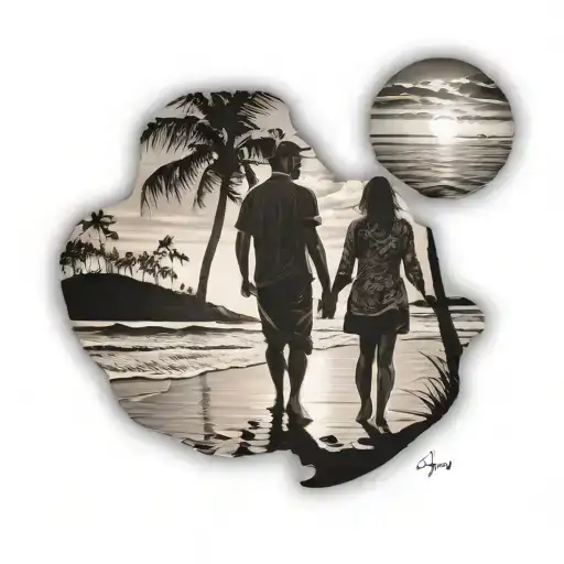Dad Daughter Beach Silhouette