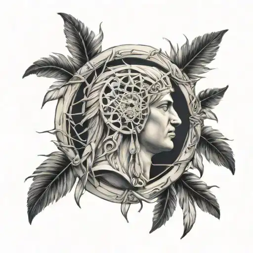 Half Greek Bust Cracked With Dreamcatcher