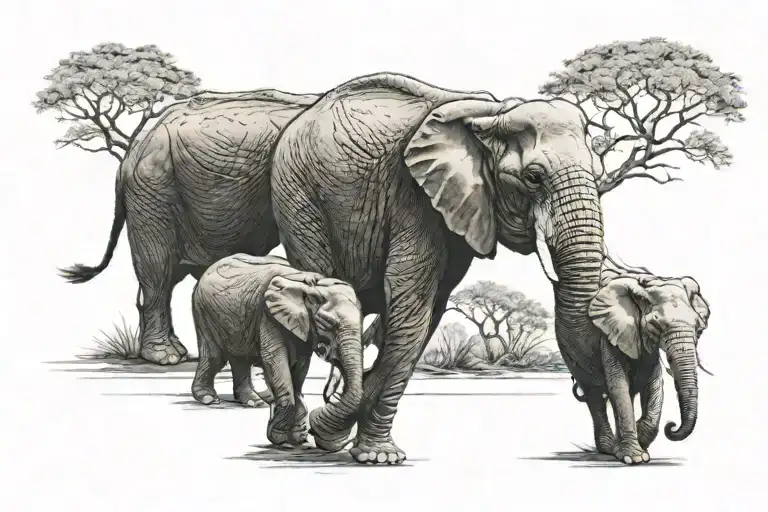 Three Elephants Walking In A Line With Trunks Up
