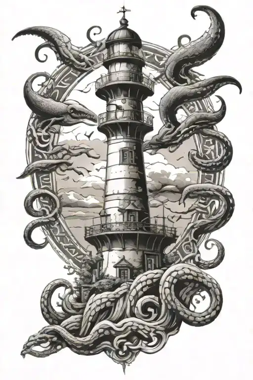 Lighthouse And Kraken Attacking