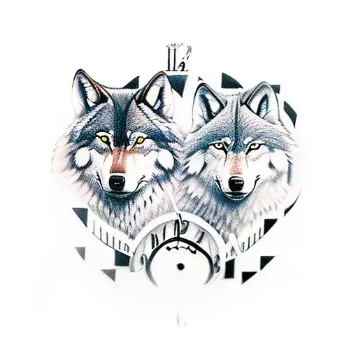 Two Wolfs And A Clock Half Sleeve