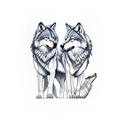 Wolf With Howling Cubs And Nature