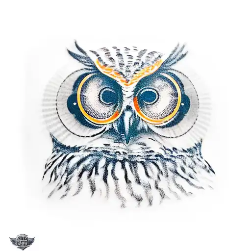 Owl With Orange Eyes And Sandwatch Under