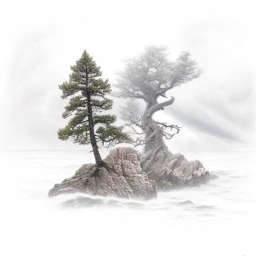 Tree On A Rocky Cliff With A Raging Strom
