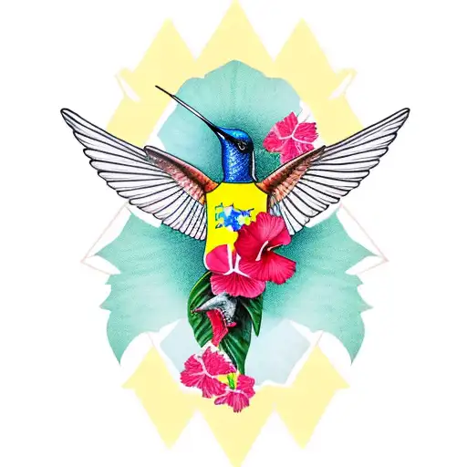 Outline Of Venezuela Filled With Hibiscus Flowers And A Hummingbird