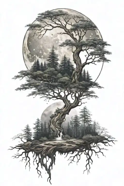 Yin And Yang Moon In A Forest