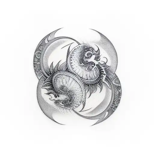 Enso Tattoo With Ying Yang And Dragon