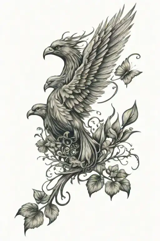 Phoenix Rising From A Bed Of Four Leaf Clovers Growing