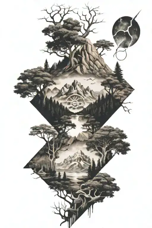 Gender Symbols Merged Together With Deep Trees And Mountain Background