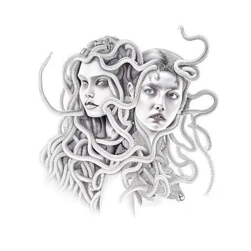 Medusa Standing Behind Girl Protecting Her