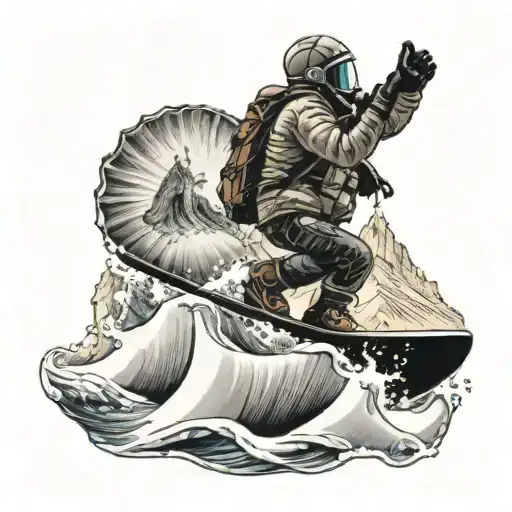 A Seashell That Is Open And Inside Is A Guy Snowboarding In The Mountains