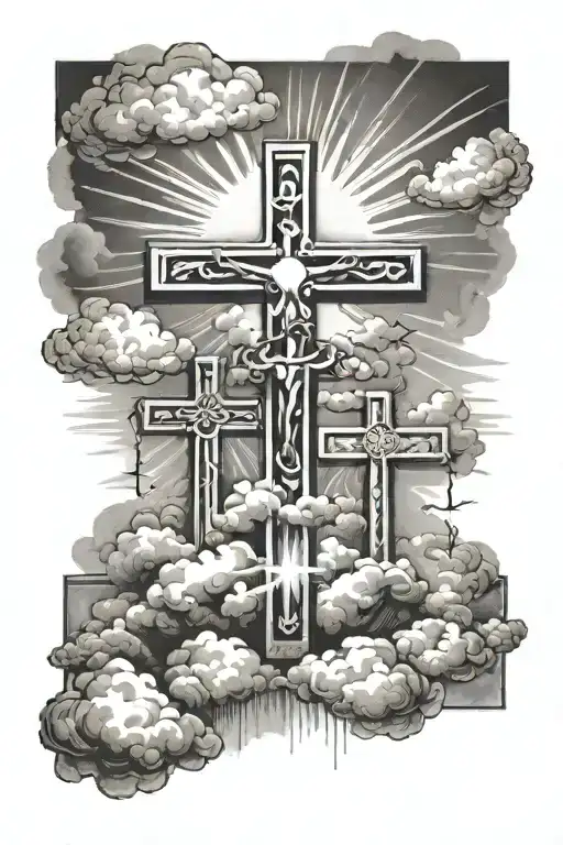 3 Crosses With Clouds And Sun Rays