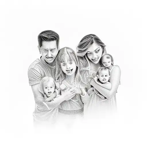 Family Of 4 With Little Girl And Older Brother And Mom And Dad