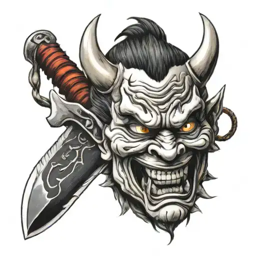 Angry Hannya Demon And Knife