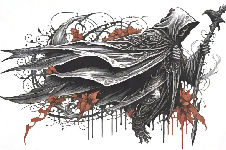 Grim Reaper With Crow In Black And White