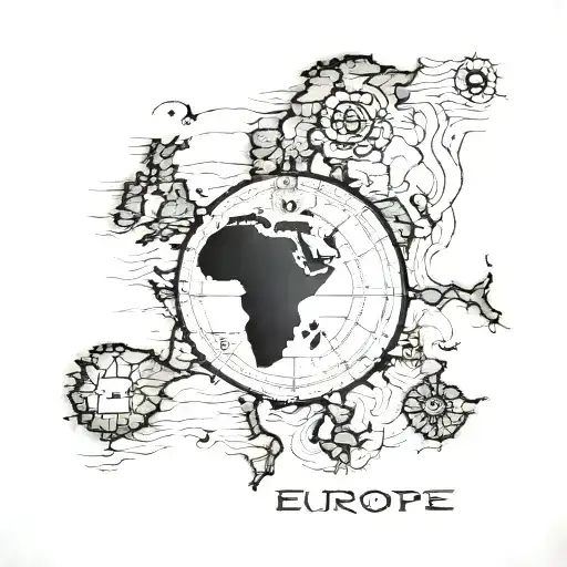 Europe Map With Compass Italy As A Main