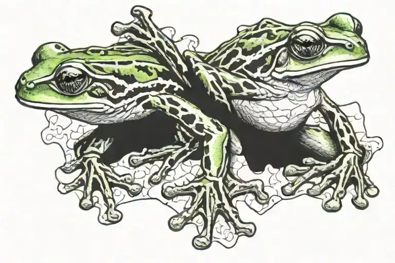 Two Puzzle Pieces With Tree Frogs In Them