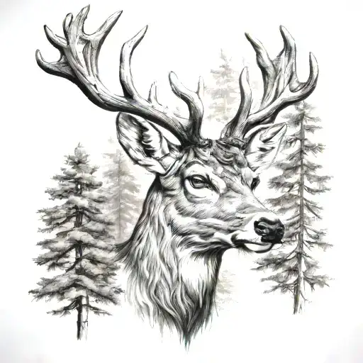 Deer Head With Trees