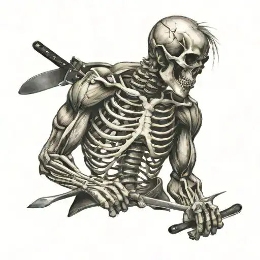 Muscular Skeleton In An Apron With Knives Crossed