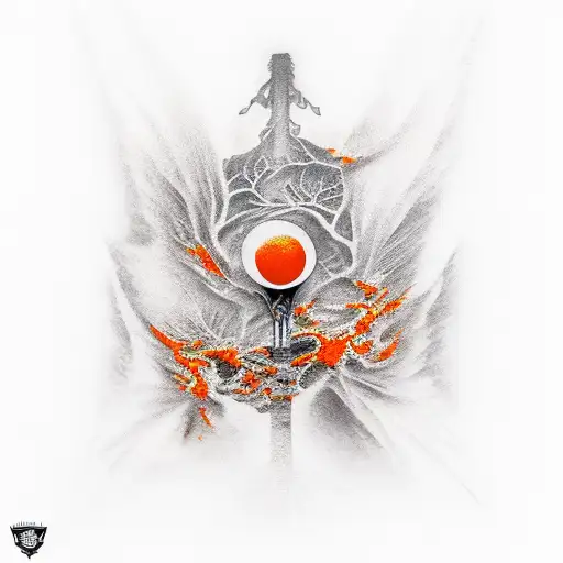 Oak Tree With Orange Dashes