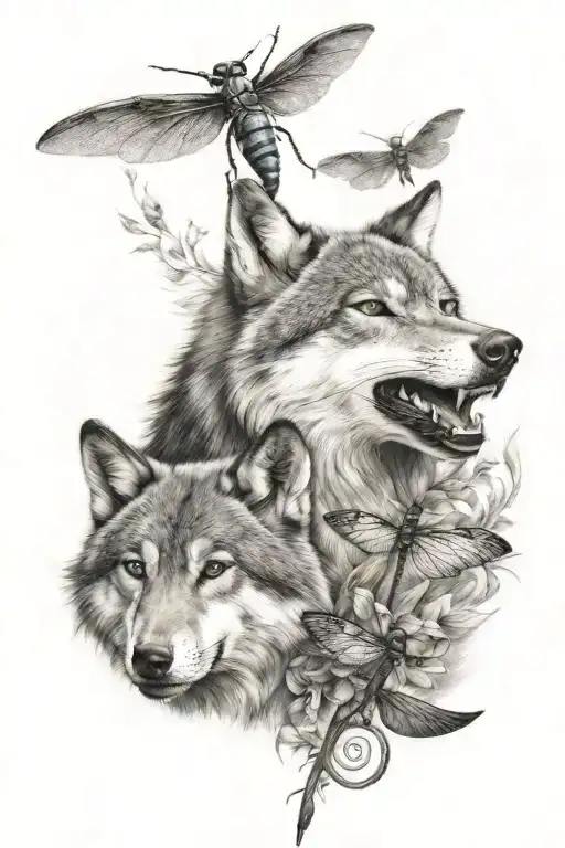Male Wollf And Dragonfly