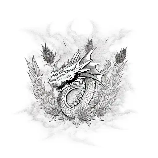 Dragon Smoking A Joint Surrounded By Cannabis Flowers