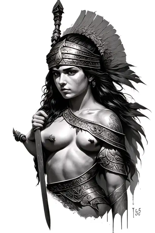 I Would Like A Greek Warrior Woman Who Survived A Fight With A Black And White Hellish Background