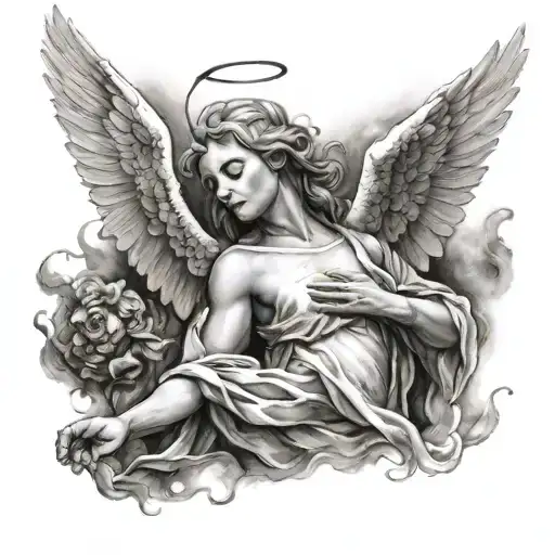 Angel Ushering Souls Into Heaven Black And White Forearm