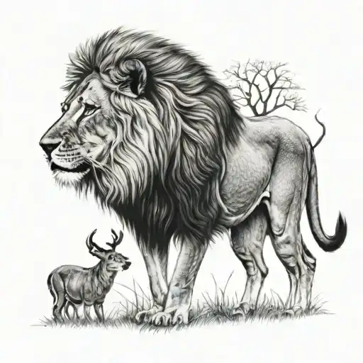Lion Next To A Deer