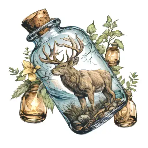 Deer In A Bottle Stepped On By A Lion