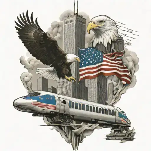 American Flag Waving Twin Towers A Train Bald Eagle Ny Mets