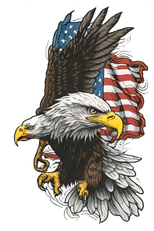 American Flag Waving With Bald Eagle Head