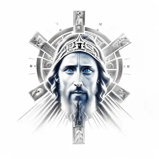 Jesus Christ With Blue Eyes And A Cross Portrait