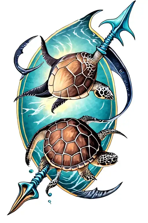 Manta Ray And Trident Poseidon Turtle