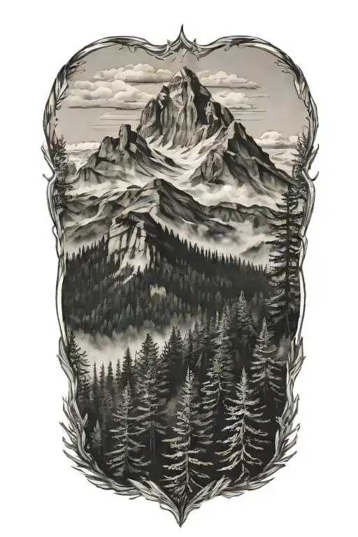 Mountains With Foggy Trees In Front