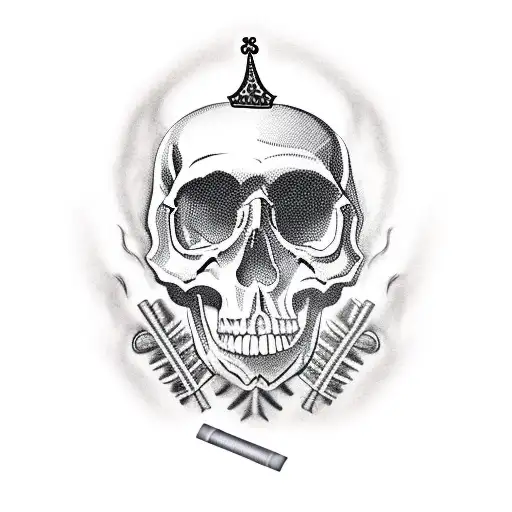 Skull With Crown And Cigarette